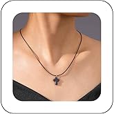 Xduargs Boho Cross Pendant Necklace Black Acrylic Cross Necklace Vintage Leather Cross Choker Necklace Cross Waterproof Wax Rope Necklace Jewelry for Women