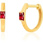 Solid 10K Gold Baguette Cut Ruby Huggie Hoop Earrings | Hypoallergenic Gold Huggies Earrings for Women | Anti-Tarnishing Real Gold Hoop Earrings by MAX + STONE