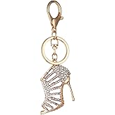 Reizteko Lady Gift Rhinestone Stiletto High Heel Shoe Crystal Enamel Keychain Multicolor Enamel Keychain (Gold-Toned White)