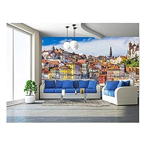 Porto, Portugal Old Town Skyline from Across The Douro River. - Removable Wall Mural | Self-Adhesive Large Wallpaper - 66x96 inches
