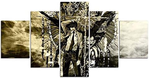 Huangjb ラージキャンバスウォールアート写真5パネルデスノートポスター日本アニメコミックプリント油絵寝室