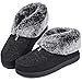 Women's Cozy Memory Foam Slippers Fluffy Wool Like Faux Fur Fleece Lined House Shoes with Non Skid Indoor Outdoor Sole (10 B(M) US, Deep Black)