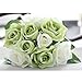 CQURE Artificial Flowers, Fake Flowers Silk Artificial Roses 9 Heads Bridal Wedding Bouquet for Home Garden Party Wedding Decoration (Green White)