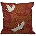HGOD DESIGNS Japanese Throw Pillow Cover,Asian Oriental Two Cranes and Chrysanthemums Japan Wave Floral Pattern Decorative Pillow Cases Linen Square Cushion Covers for Home Sofa Couch 18x18 inch