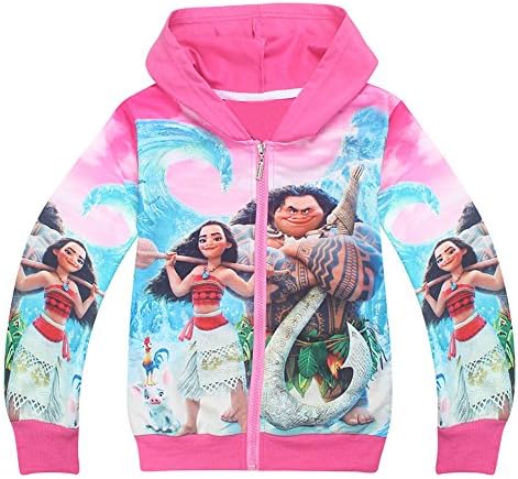 KIDHF Girls Zip Hoodie Moana Sweatshirt Children Coat Cartoon Outwear Jacket