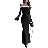 SweatyRocks Women's Cocktail Dresses Off The Shoulder Long Sleeve Bodycon Formal Long Maxi Dress Party Night Out