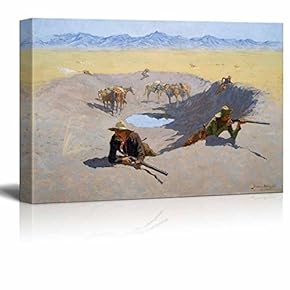 Fight for The Water Hole by Frederic Remington - Canvas Print Wall Art Famous Painting Reproduction - 12" x 18"