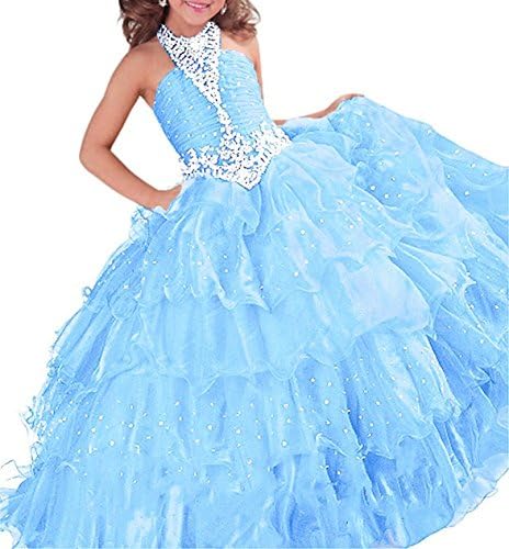 Lisa Halter Flower Girl Dresses Crystal Floor Length Pageant Dress Gowns