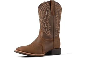 SUREWAY Western Boots For Men - Mens Square Toe Cowboy Boot,Oil/Slip Resistant,Durable Fashionable Classic Pull on 10 Inch Wellington Boots - Soft Toe Work Boots