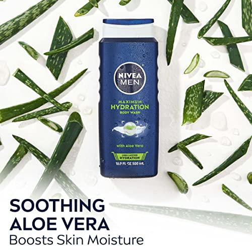 NIVEA MEN Maximum Hydration Body Wash, Aloe Vera Body Wash for Dry Skin, 16.9 Fl Oz (Pack of 3
