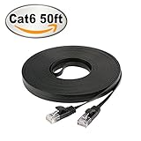 NCElec Weatherproof Flat Cat 6 (Cat6) Ethernet Cable, RJ45 Connector, 32AWG, Up To 1.0 Gbps and 250 MHz (50Ft, Black)