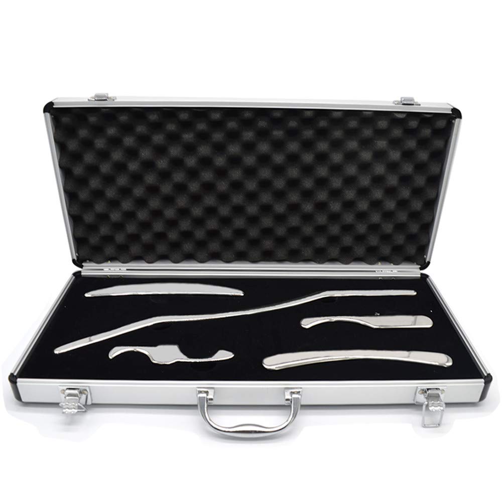 RODEREK Stainless Steel IASTM Physical Therapy Tools, Gua Sha Guasha Scraping Massage Tool for Body, ASTYM Tools (5pcs with Black Box)
