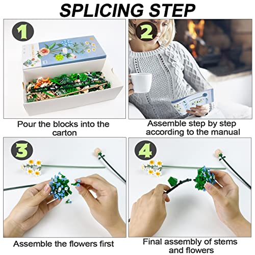 180-Piece Flower Bouquet Building Blocks Set - 3 Rose Building Kits With Gift Bags For Adults & Kids