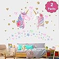 SONG'S IDEA Large Size Unicorn Wall Decal,2Packs?Unicorn Wall Sticker Decor with Hearts and Stars for Girls Rooms Baby Nursery