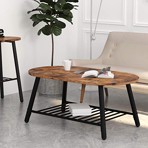 IRONCK Industrial Coffee Table for Living Room, with Storage Shelf