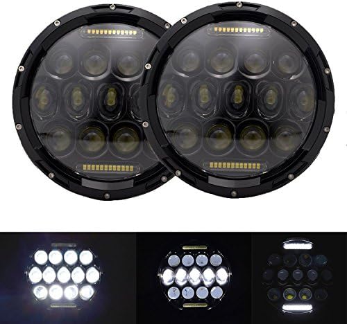 AUSI Pair 7"Inch Round Led Headlights 75W DRL Hi/Lo Beam Headlight FIT Kenworth T2000 T-2000 1998-2010 Tractor Trailer Truck Lamps With H4-H13 Anti Flicer Decoder Harness