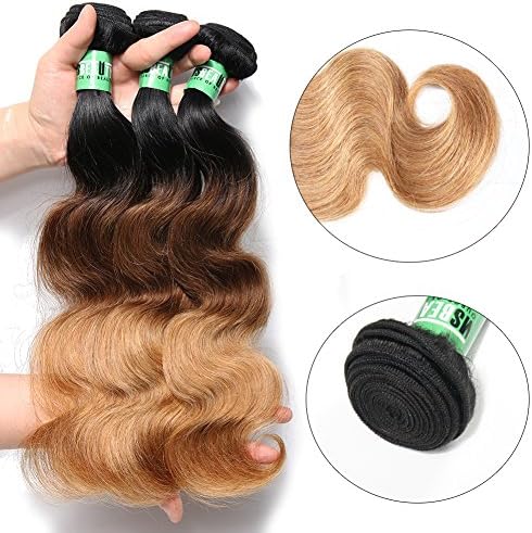 Msbeauty Human Hair Bundles of Brazilian Ombre Virgin Hair (20 22 24 inch) Color 1B/4/27 100% Remy Hair with Cuticles 10A Grade
