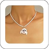 Xduargs Boho Ghost Pendant Necklace White Cartoon Ghost Necklace Vintage Cute Ghost Choker Necklace Adjustable Ghost Chain Necklace Jewelry for Women