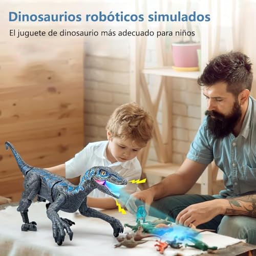 Juguetes de Dinosaurio para Niños, Dinosaurio Control Remoto de 2.4Ghz con Truco de Rotación de 360°, Dinosaurio Robot de Control Remoto con Luces y Rugidos, Regalos para Niños y Niñas de 3 a 8 Año