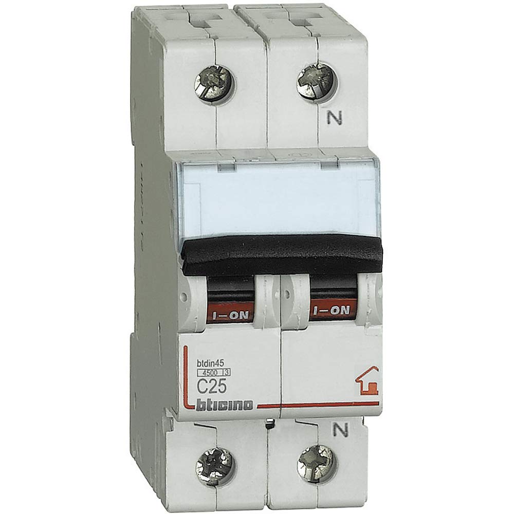 Bticino SFC810NC25 BTDIN-RS Modular Circuit Breaker for Control, Protection Against Short Circuits and Overloads and Sectioning of Electrical Circuits, 2 DIN Modules