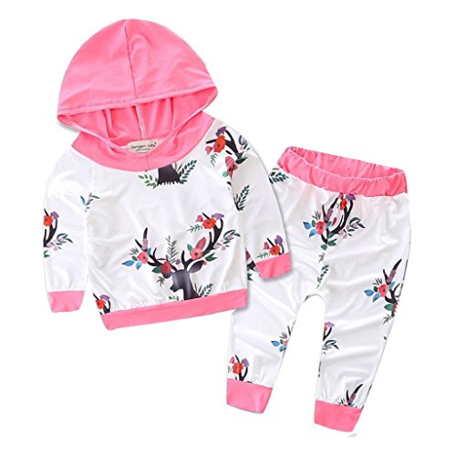 Hot-selling Suit,Laimeng 1Set Newborn Infant Unisex Baby Deer Print Hoodie Tops+Pants Outfits Clothes (90, Pink 1)