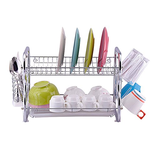 Toplife 2 Tier Chrome Kitchen Dish Drainer Drying Rack