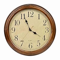 16-Inch Solid Wood Silent Non-Ticking Battery Operated Decorative Wall Clock with Large Arabic Numerals