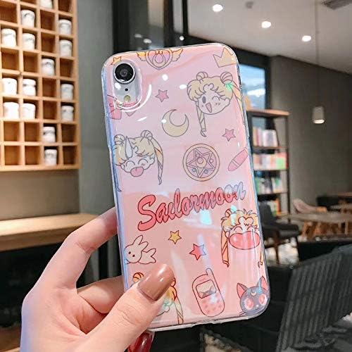 Rhine Blu-ray Lovely Sailor Moon Case for iPhone Xs MAX XR X 7 8 Plus Soft Cartoon Cute Sailor Moon IMD Girl Phone Cases Capa (Pink, for iPhone XR)