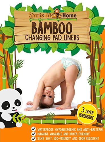 Bamboo Changing Pad Liners - ULTRA STRONG GRIP- NOT BULKY - 13" x 26" - Premium Softness and Quality - Hypo-allergenic and Anti-bacterial - Waterproof and Reversible - 3 Pack