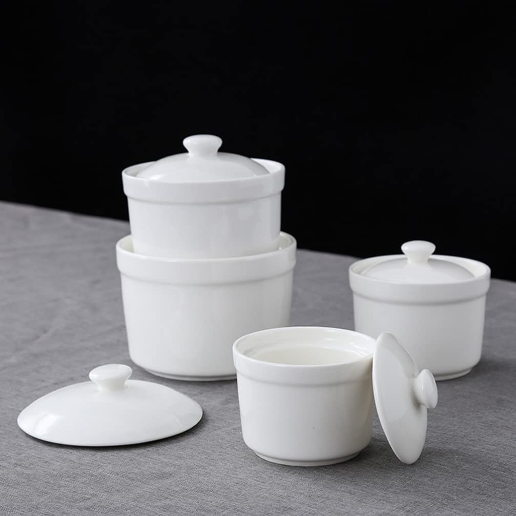 Ceramic Stew Pot with Lid Steam Soup Bowl Steaming Cup Stockpot Cooking Earthen Casserole Pot for Home Kitchen Egg Custard Medicinal Birds Nest 580ml