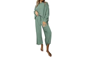 SHEWIN Women's 2 Piece Outfits Sweatsuit Casual Long Sleeve Pullover Tops and Drawstring Wide Leg Pants Lounge Sets
