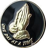 Praying Hands One Day at A Time Black Gold Plated