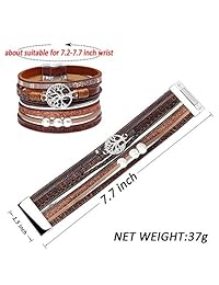 RONLLNA - Pulsera de piel con diseño de árbol de la vida, pulsera bohemia con perlas para mujer, regalo para adolescentes y niños (pulsera de color marrón)