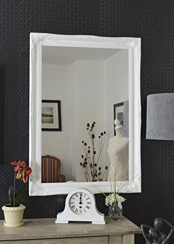 Extra Large Shabby Chic Antique Style Rectangular Wall Mirror, Matt White, 77 x 107 cm