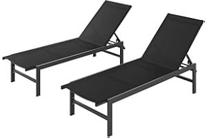 Vexwalx Outdoor Lounge Chairs Set of 2 for Pool, Aluminum Chaise Lounge Chairs with 5-Position Recliner, Patio Lounge Chair for Backyard, Poolside, Deck, Lawn, Black