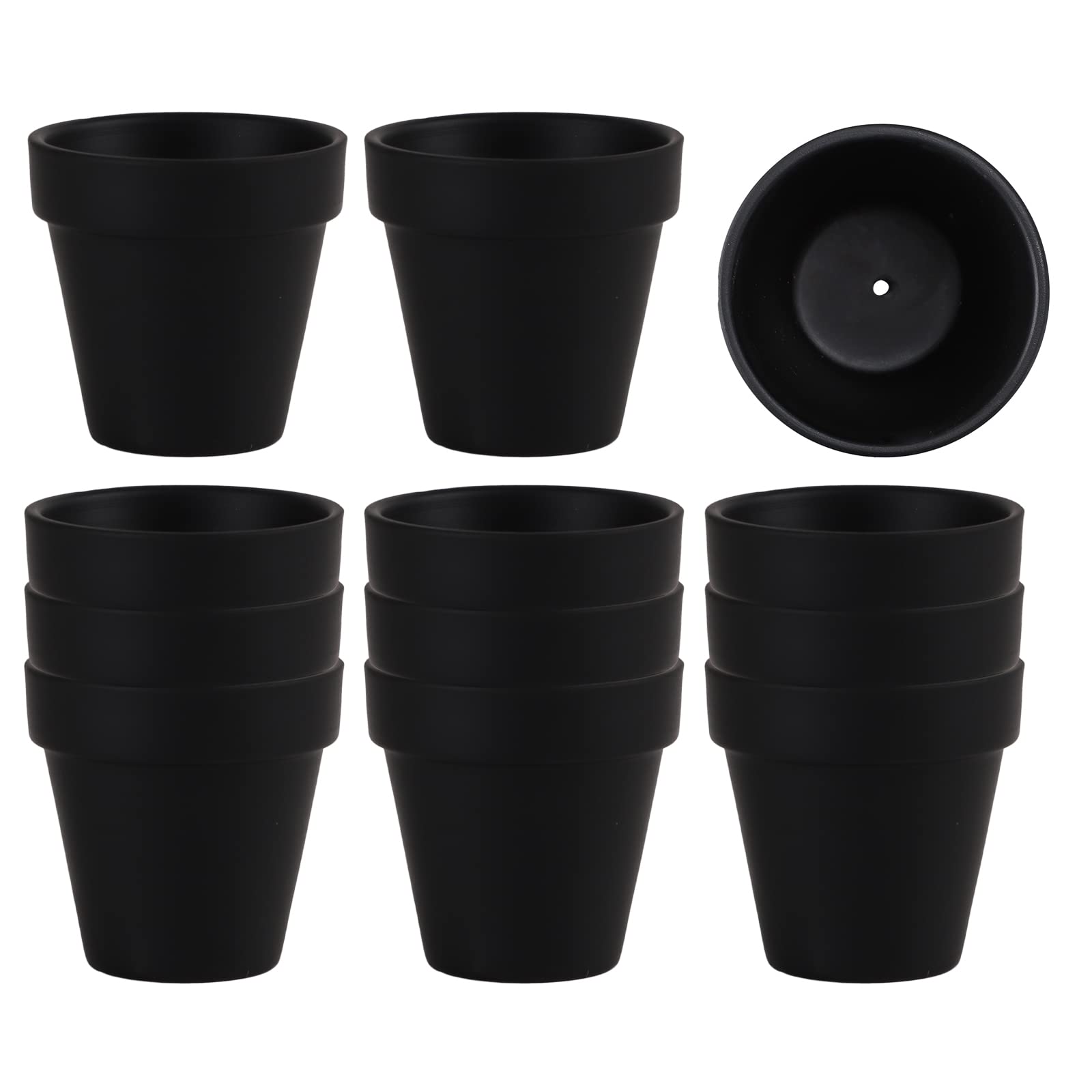 Photo 1 of 12 PCS Small Mini Black Clay Pots with Drainage Holes, 2.5inch Terra Cotta Pot Clay Ceramic Pottery Planter, Succulent Nursery Pot/Cactus Plant Pot, for Indoor/Outdoor Plants, Crafts, Wedding Favor