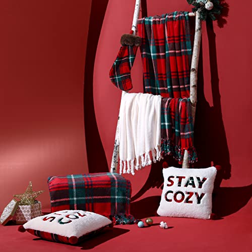 Cozy Bliss 1pcs Buffalo Plaid Throw Pillow Covers 18x18 Inches Christmas Pillow Covers , Embroidered Stay Cozy Decorative Throw Pillow Covers for Holiday Home Decor (Stay Cozy, 18