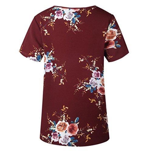 Dainzuy Ladies Sexy Casual Tops, Women's Floral Printing T-Shirt Short Sleeve Blouse (Red, XXXL) - Thumbnail 2