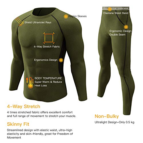 romision Thermal Underwear for Men, Fleece Base Layer Top Bottom