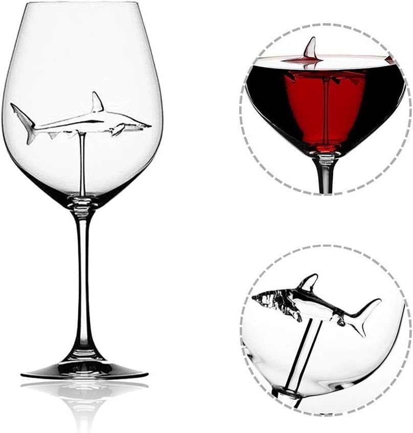 EastDeals Italian Red Wine Glasses - Shark Goblet Glasses with Shark Inside for Adults,Creative Goblet Glass,Lead-Free Crystal Clear Glass,High-end Flutes Glass Perfect for Homes/Bars/Party (1 Pack)