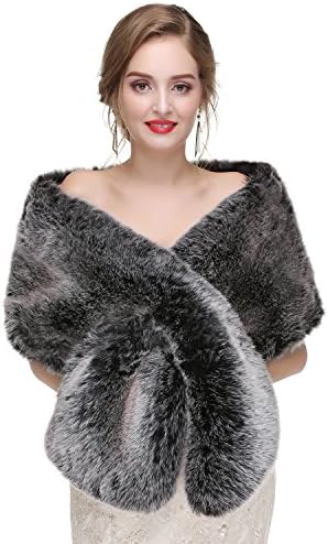 Shirendao The lates Christmas Faux Fur Shawl Wrap Stole Shrug Winter Bridal Wedding Cover Up
