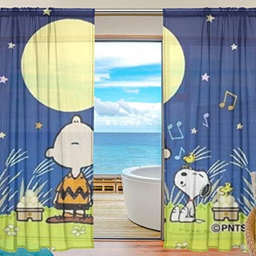 Meroy Fowler Snoopy Moonlight Stars Sheer Curtains Drapery Window Treatment Curtain (2 Panels Each 55 x 78 Inch) for Living Room Voile Drapes Bedroom Kitchen Window