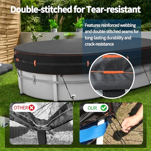 Neuradical 500D Oval Cover for Above Ground Pools, UV and Tear Resistant, 305 x 610 cm, Windproof Protection with Reflective Strips, Waterproof and Weatherproof.