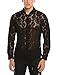 Coofandy Men's See Through Sexy Lace Mesh Long Sleeve Slim Fit Shirt Black Small