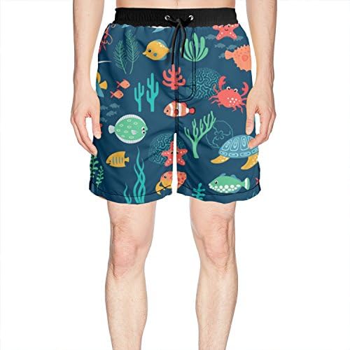 Fish Turtle Jellyfish Crab Men Surfing Shorts Jogging Colorful Home