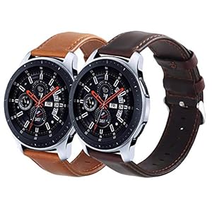 Image of KADES Galaxy Watch 46mm Bands, Gear S3 Bands, 22mm Leather Replacement Strap with Quick Release Pin Compatible for TicWatch Pro, Amazfit Stratos Smart Watch, Large (Brown and Coffee, Silver Buckle)