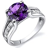 Amethyst Solitaire Style Ring Sterling Silver Rhodium Nickel Finish 1.75 Carats Sizes 5 to 9