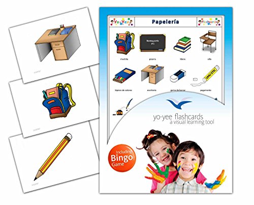 Classroom Flashcards in Spanish Language - Flash Cards with Matching Bingo Game for Toddlers, Kids, Children and Adults - Size 4.13  5.83 in - DIN A6
