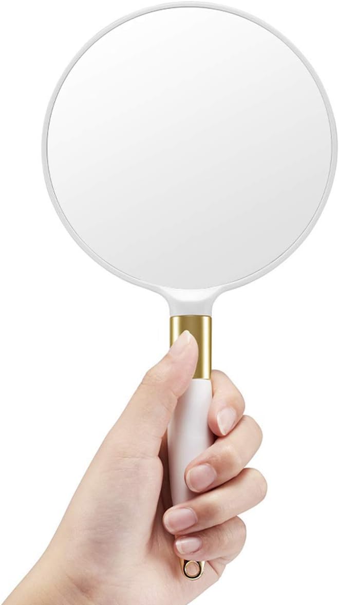 OMIRO Hand Mirror, Round White Handheld Mirror with Handle, 4.7" W x 9.5" L