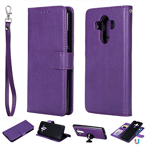 Ostop Wallet Case for Huawei Mate 10 Pro,Purple Slim 2 in 1 Detachable Hybrid PU Leather Soft Silicone Case with Credit Card Slots,Stand Holder Magnetic Flip Cover for Huawei Mate 10 Pro